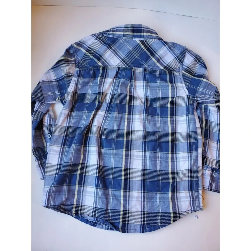 Ben Sherman Boys Plaid Long Sleeve Button Down Shirt Size 3t Blue And White